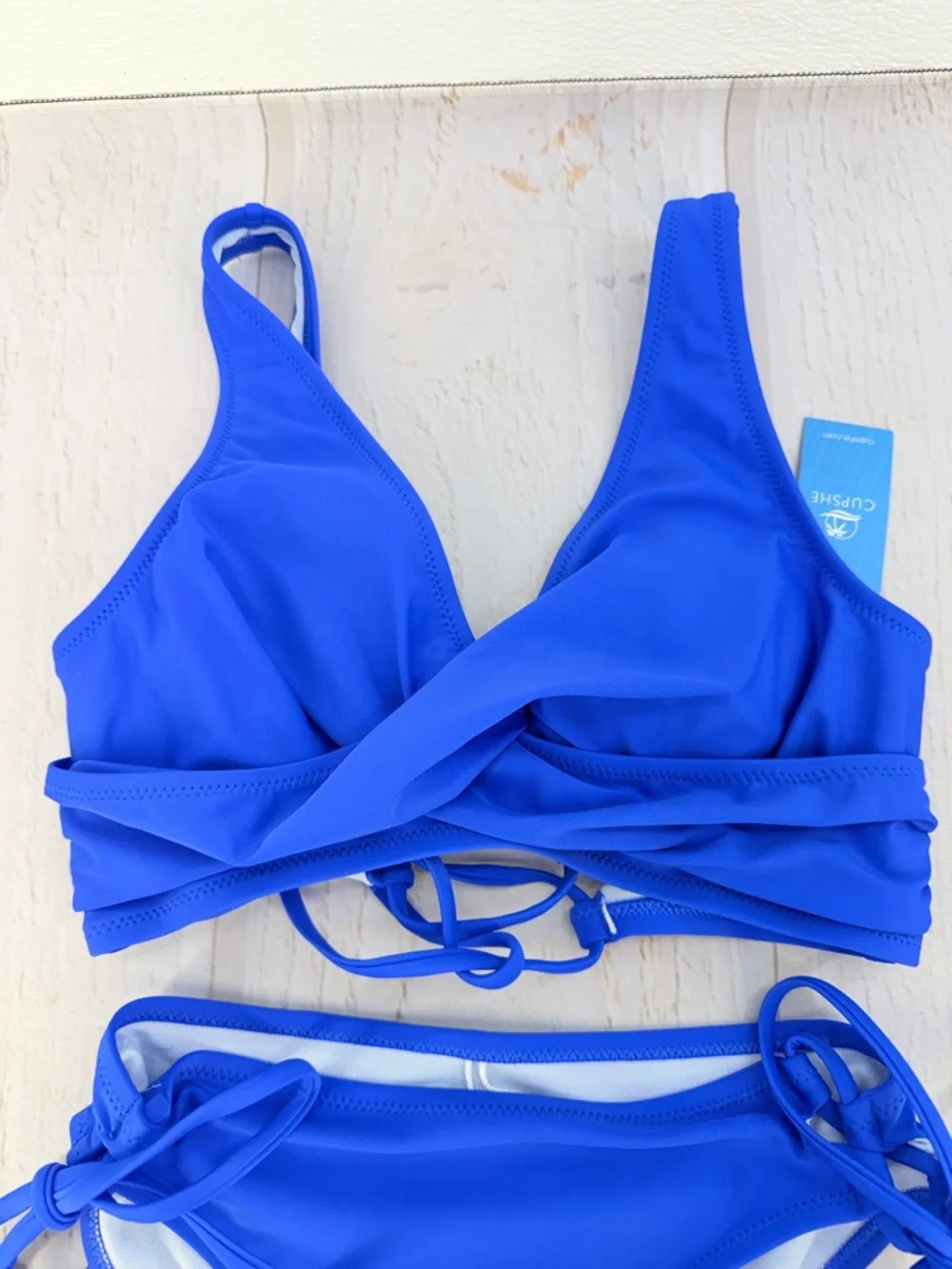 Cupshe Blue Bikini Set Size S Lace Up Back Tie Side Bottom NWT